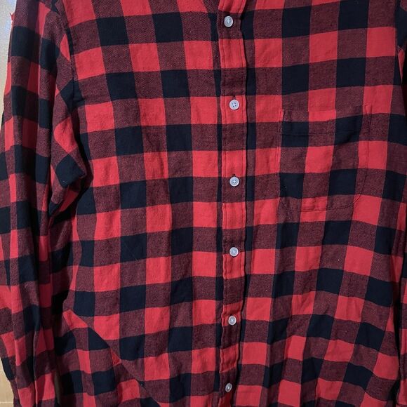 Club Room Mens Shirt M Medium Red Black Flannel Plaid Button Up Collared - Picture 3 of 8